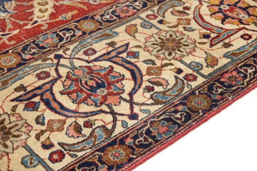 Close-up detail of 1920s Tabriz rug from Iran / Persia showing Wool weave