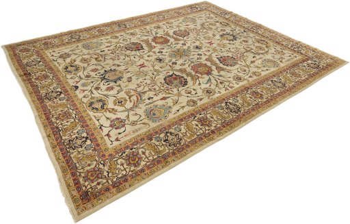 Close-up detail of 1920s Tabriz rug from Iran / Persia showing Wool weave