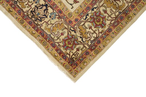 Backside of handmade 1920s Tabriz rug showing knot structure and weave density