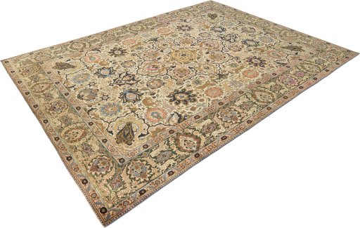 Close-up detail of 1900s Tabriz rug from Iran / Persia showing Wool weave