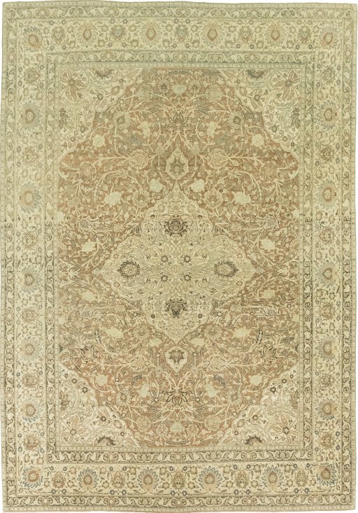 Full view of 1900s Tabriz rug from Iran / Persia, 400 × 280 cm in Brown tones