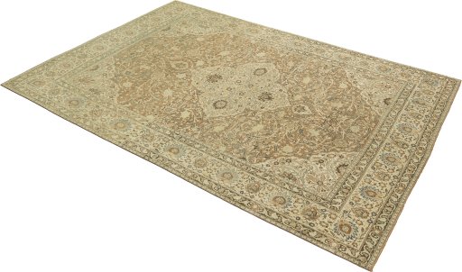 Close-up detail of 1900s Tabriz rug from Iran / Persia showing Wool weave