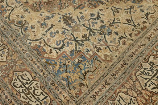 Full view of 1900s Tabriz rug from Iran / Persia, 520 × 355 cm in Cream tones