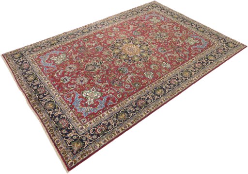 Close-up detail of 1990s Tabriz rug from Iran / Persia showing Wool weave