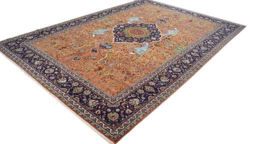 Close-up detail of 1980s Tabriz rug from Iran / Persia showing Wool weave