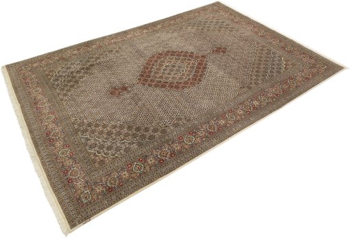 Corner detail of New Tabriz rug showing border pattern and Wool pile