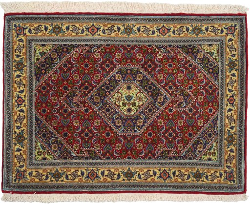 Full view of 1970s Tabriz rug from Iran / Persia, 88 × 64 cm in Red tones