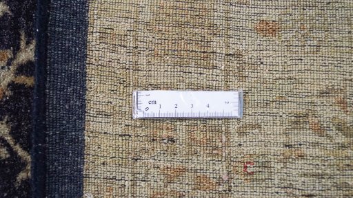 Full view of New Tabriz rug from Iran / Persia, 304 × 247 cm in Dark blue tones