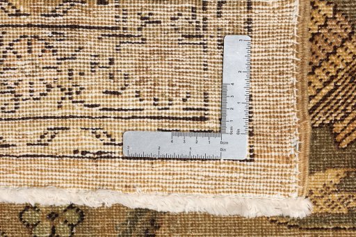 Close-up detail of 1950s Tabriz rug from Iran / Persia showing Wool weave