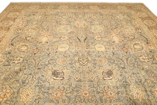 Backside of handmade 1950s Tabriz rug showing knot structure and weave density