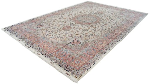 Corner detail of 1990s Tabriz rug showing border pattern and Wool pile