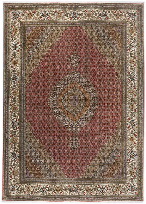 Full view of 1990s Tabriz rug from Iran / Persia, 346 × 245 cm in Red tones