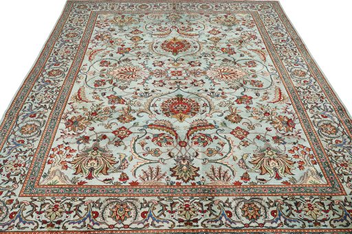 Close-up detail of 1940s Tabriz rug from Iran / Persia showing Wool weave