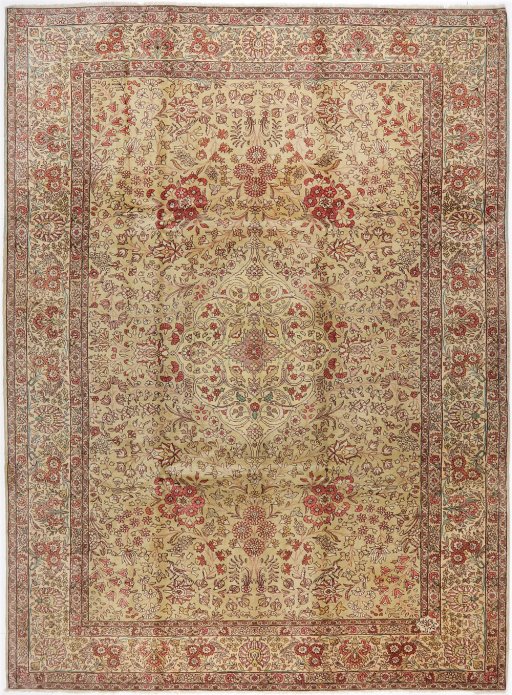 Full view of 1940s Tabriz rug from Iran / Persia, 340 × 255 cm in Green tones