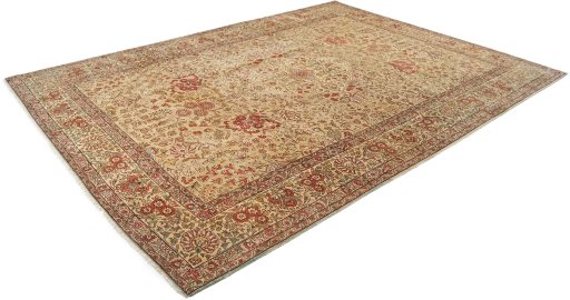 Corner detail of 1940s Tabriz rug showing border pattern and Wool pile