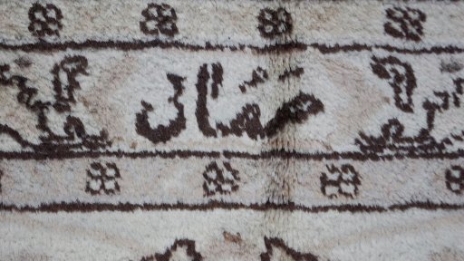 Corner detail of 1920s Tabriz rug showing border pattern and Wool pile