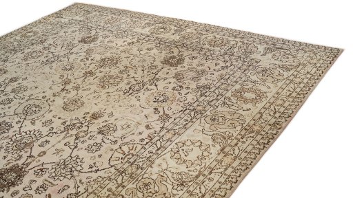 Backside of handmade 1920s Tabriz rug showing knot structure and weave density