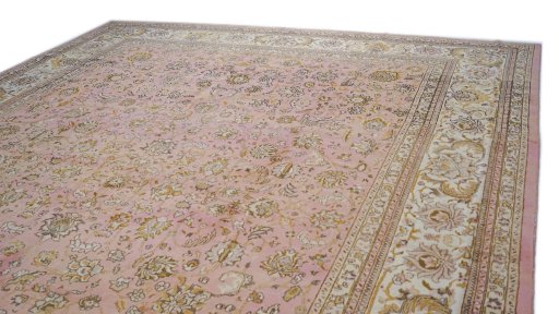 Surface texture of 1960s Tabriz rug with natural Wool and intricate pattern