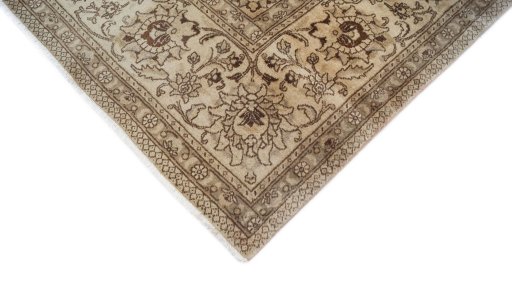 Backside of handmade 1960s Tabriz rug showing knot structure and weave density