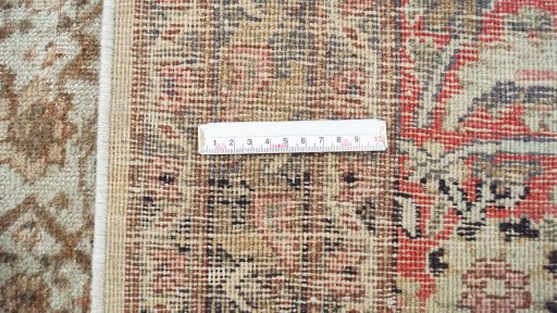 Full view of 1900s Tabriz rug from Iran / Persia, 378 × 282 cm in Brown tones