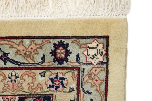 Full view of 1960s Tabriz rug from Iran / Persia, 392 × 293 cm in Cream tones