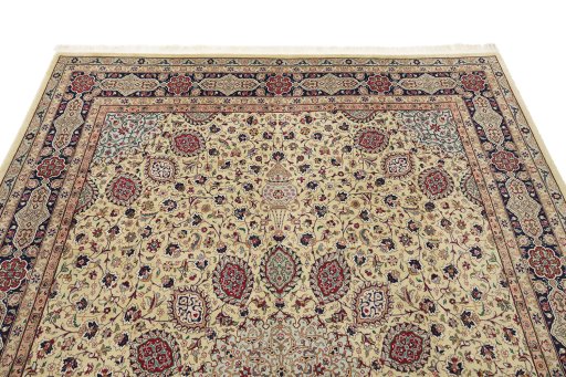 Surface texture of 1960s Tabriz rug with natural Wool and intricate pattern