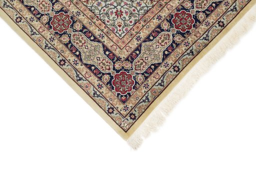 Backside of handmade 1960s Tabriz rug showing knot structure and weave density