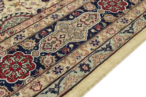 Close-up detail of 1960s Tabriz rug from Iran / Persia showing Wool weave