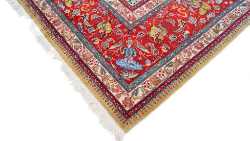 Backside of handmade 1950s Tabriz rug showing knot structure and weave density