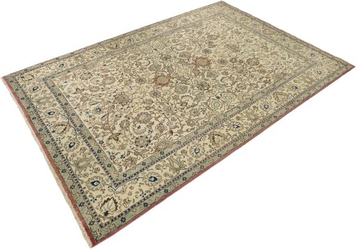 Close-up detail of New Tabriz rug from Iran / Persia showing Wool weave