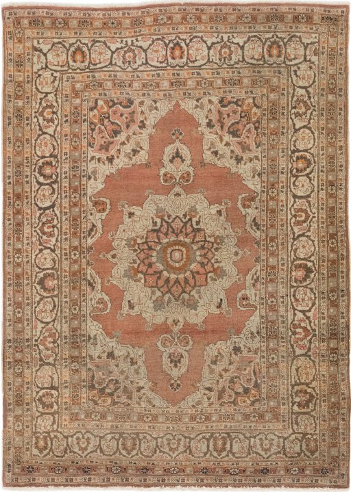Full view of 1900s Tabriz rug from Iran / Persia, 175 × 124 cm in Terracotta tones