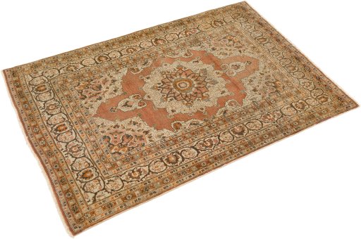 Corner detail of 1900s Tabriz rug showing border pattern and Wool pile