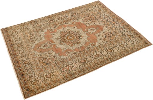 Close-up detail of 1900s Tabriz rug from Iran / Persia showing Wool weave