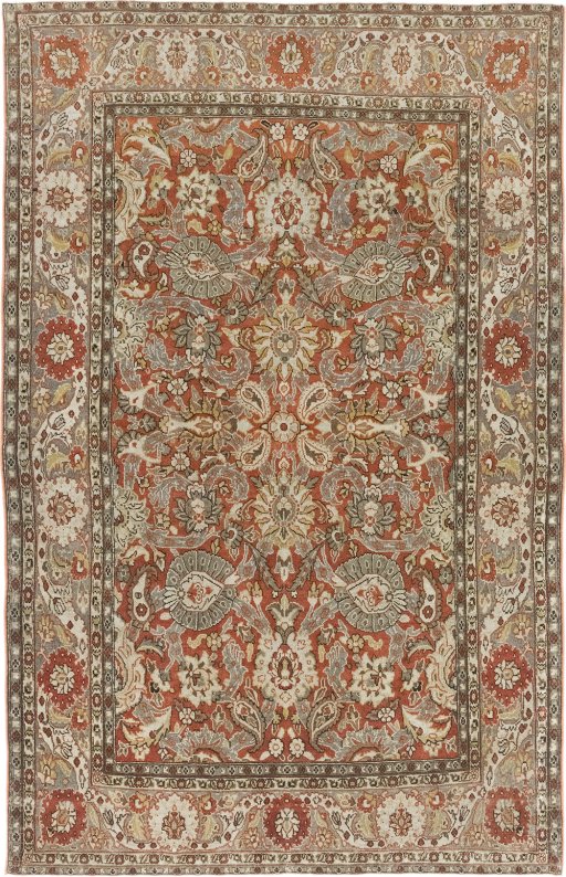 Full view of 1940s Tabriz rug from Iran / Persia, 203 × 132 cm in Terracotta tones