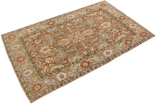 Corner detail of 1940s Tabriz rug showing border pattern and Wool pile