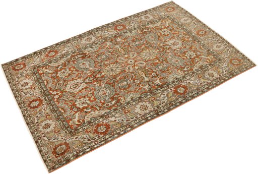 Close-up detail of 1940s Tabriz rug from Iran / Persia showing Wool weave