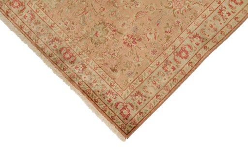 Backside of handmade 1950s Tabriz rug showing knot structure and weave density