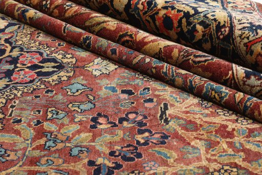 Full view of 1930s Tabriz rug from Iran / Persia, 406 × 318 cm in Dark red tones