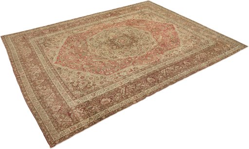 Corner detail of 1900s Tabriz rug showing border pattern and Wool pile