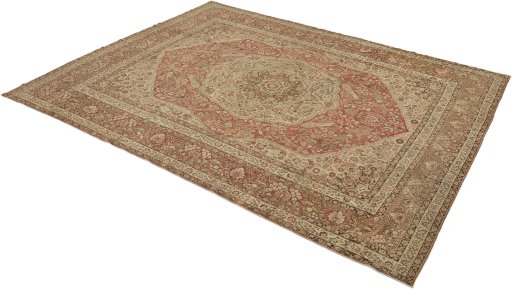 Close-up detail of 1900s Tabriz rug from Iran / Persia showing Wool weave