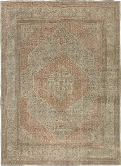 Full view of 1900s Tabriz rug from Iran / Persia, 463 × 332 cm in Gray tones
