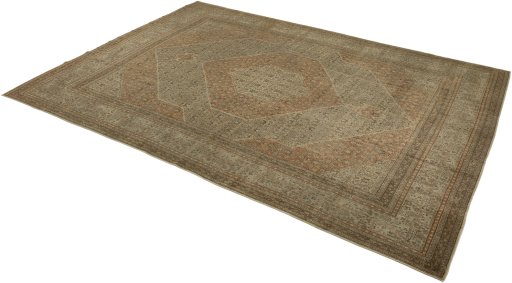 Close-up detail of 1900s Tabriz rug from Iran / Persia showing Wool weave