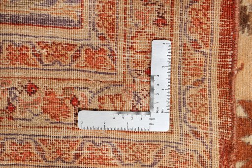 Corner detail of 1880s Tabriz rug showing border pattern and Wool pile