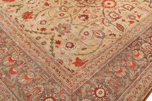 Close-up detail of 1880s Tabriz rug from Iran / Persia showing Wool weave