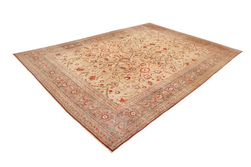 Corner detail of 1880s Tabriz rug showing border pattern and Wool pile