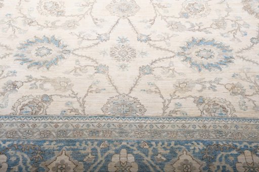 Backside of handmade New Tabriz rug showing knot structure and weave density