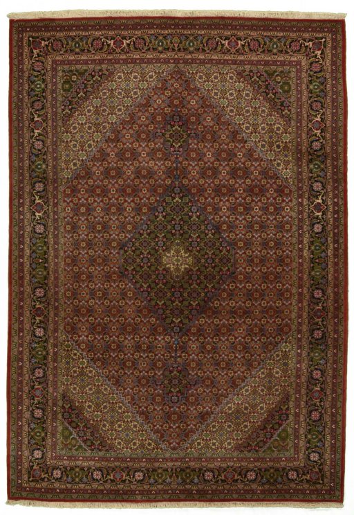 Full view of New Tabriz rug from Iran / Persia, 300 × 206 cm in Red tones