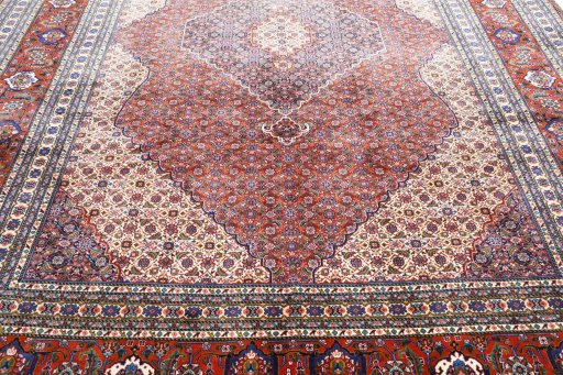 Close-up detail of 2000s Tabriz rug from Iran / Persia showing Wool weave