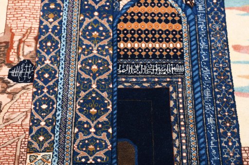Corner detail of 1930s Tabriz rug showing border pattern and Wool pile