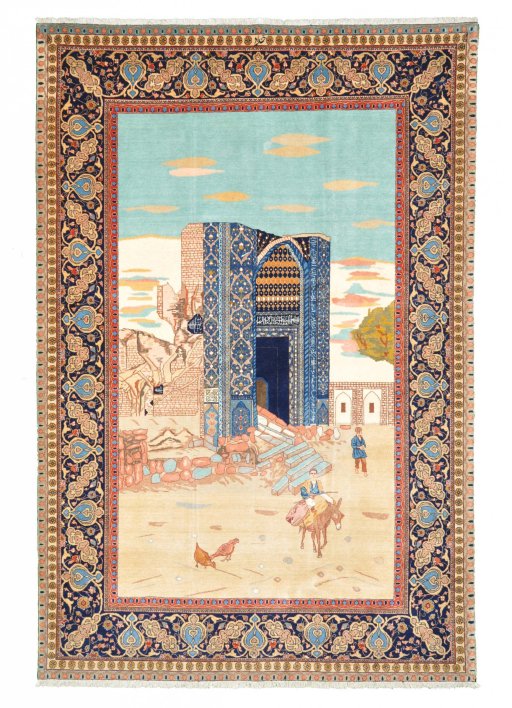 Full view of 1930s Tabriz rug from Iran / Persia, 211 × 143 cm in Multi Color tones